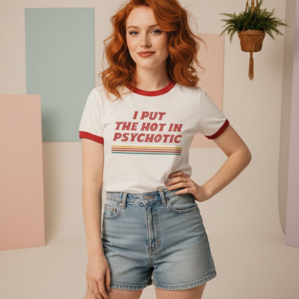 Psychotic Snarky Humor Graphic Tee Retro Ringer Funny T-Shirt 70s Aesthetic